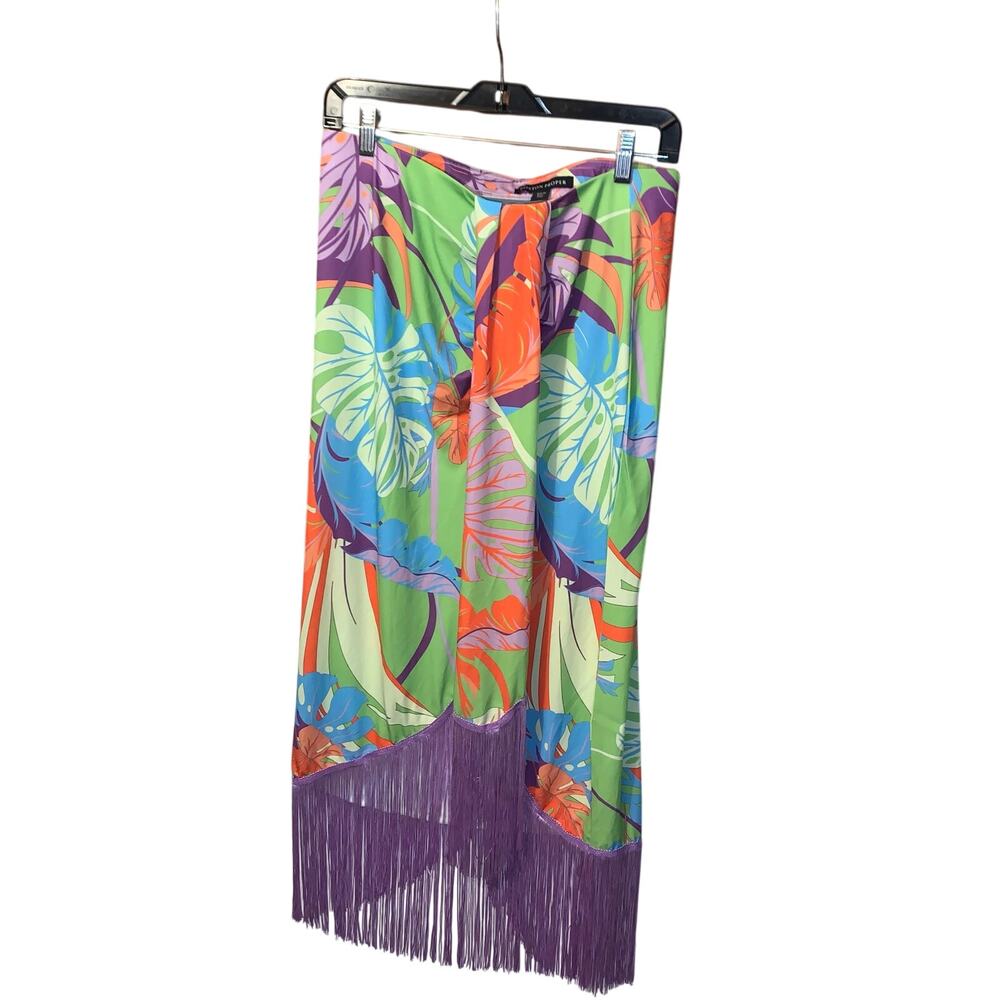 Boston Proper Cabo Leaves Print Fringe Skirt sz M - Picture 6 of 10